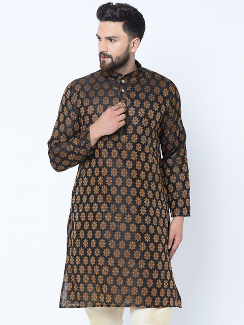 

TAG 7 Men Black Woven Design Straight Kurta