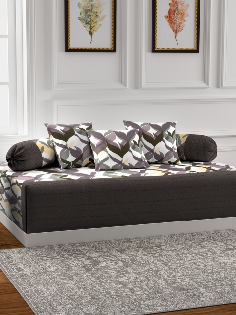 

Soumya White & Taupe Geometric Print Diwan Set with Bolster & Cushion Covers