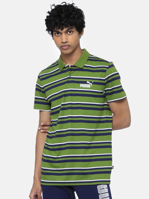 

Puma Men Green Striped ESS+ Stripe J.Polo T-shirt