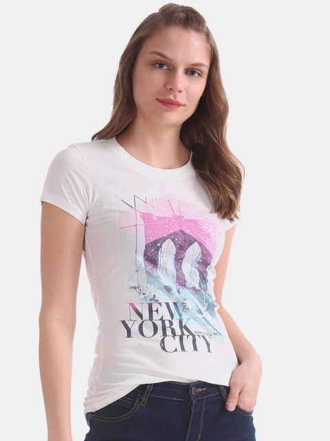 

Aeropostale Women White Printed Round Neck T-shirt