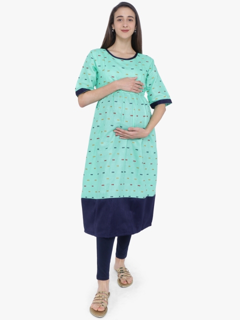 

MomToBe Women Sea Green Printed Maternity A-Line Kurta