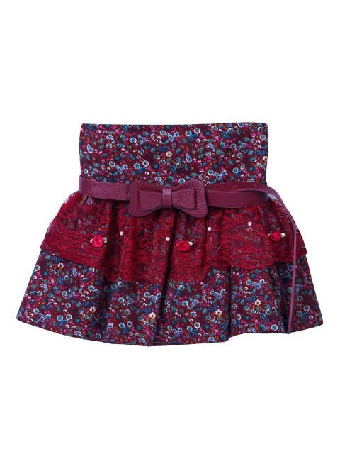 

LilPicks Girls Pink & Blue Floral Printed A-Line Knee-Length Skirt