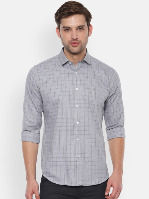 

V Dot Men Grey Slim Fit Checked Casual Shirt