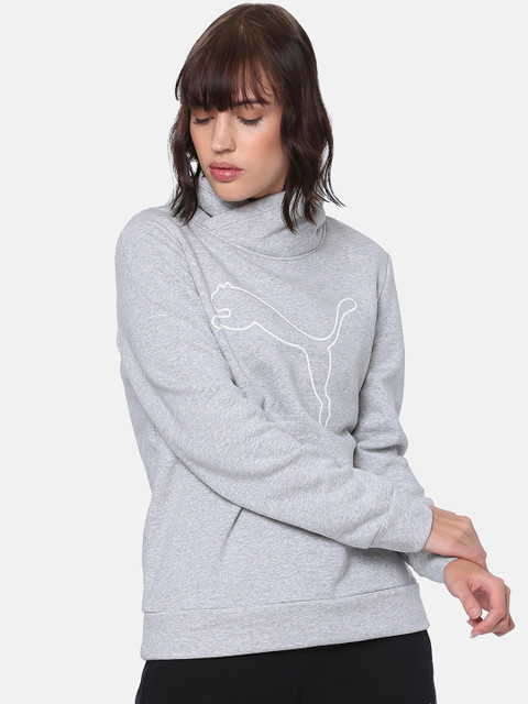

Puma Women Grey Melange Solid Asym Cowl Neck FL Sweatshirt