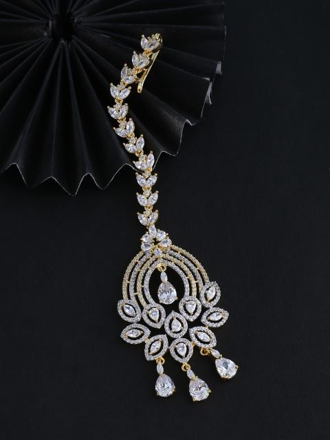 

Voylla Gold-Plated & White Zircon Gems Embellished Handcrafted Maang Tika