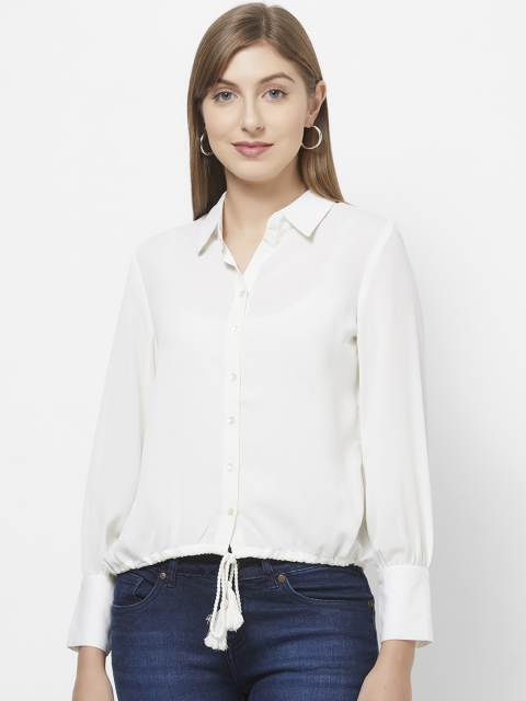 

109F Women White Regular Fit Solid Casual Shirt