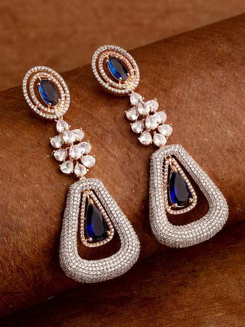

Studio Voylla Rose Gold-Plated & Blue Cubic Zirconia Contemporary Drop Earrings