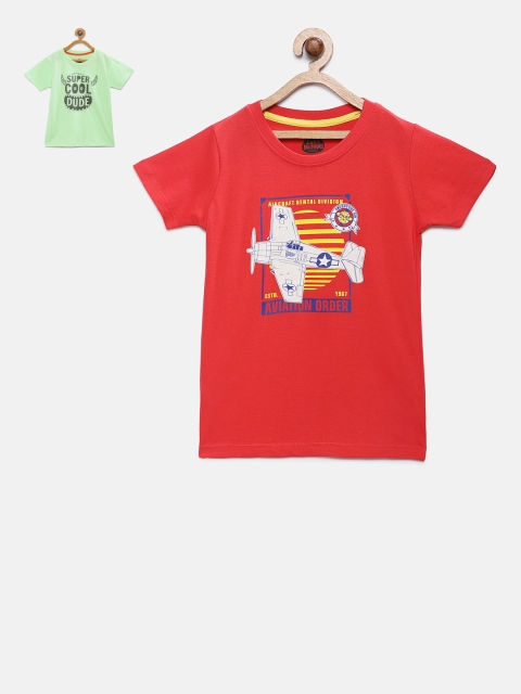 

Cub McPaws Set Of 2 Boys Red And Green Printed Round Neck T-shirt