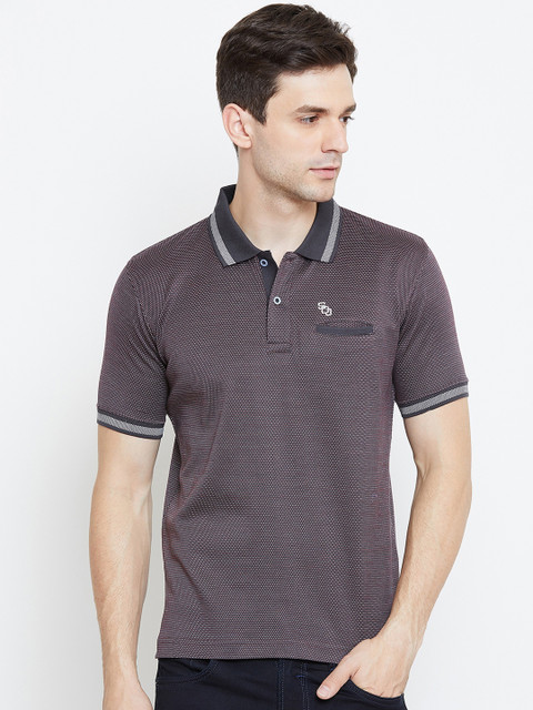 

Duke Men Grey & White Printed Polo Collar T-shirt