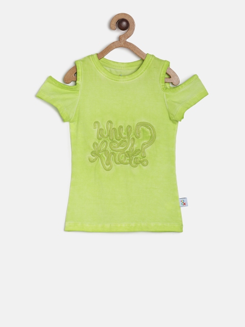 

TALES & STORIES Girls Green Self Design Round Neck T-shirt