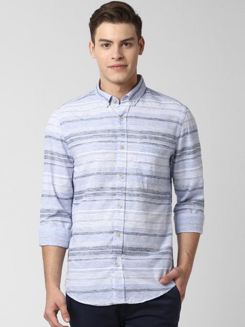 

Peter England Casuals Men Blue & Grey Slim Fit Striped Casual Shirt