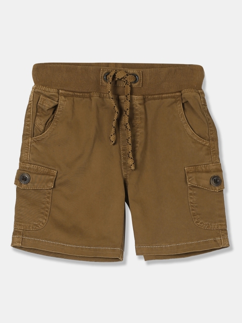 Cherokee Boys Olive Brown Solid Regular Fit Cargo Shorts