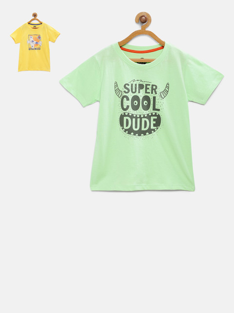 

Cub McPaws Boys Set Of 2 Yellow And Green Printed Round Neck T-shirt
