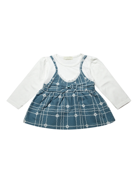 

J Style Girls Blue & White Checked Fit and Flare Dress