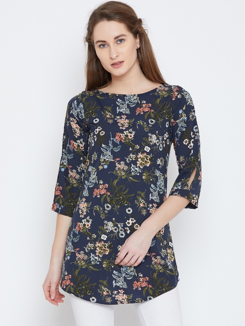 

Toshee Women Navy Blue & Olive Green Floral Print Tunic