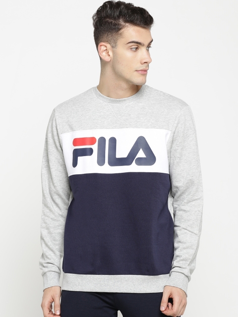

FILA Men Grey & Navy Blue Colourblocked Sweatshirt