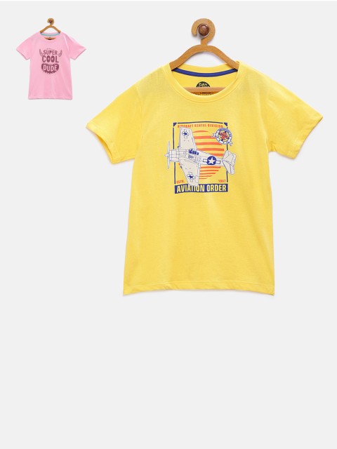 

Cub McPaws Set Of 2 Boys Yellow And Pink Printed Round Neck T-shirt
