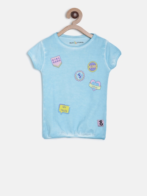 

TALES & STORIES Girls Blue Printed Round Neck T-shirt