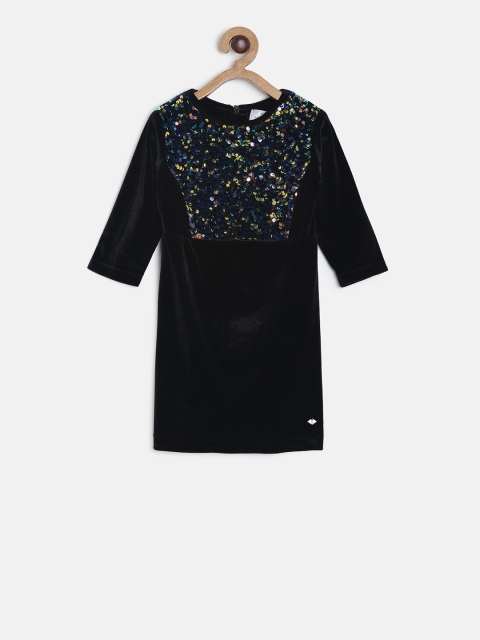 

TALES & STORIES Girls Black Embellished T-shirt Dress