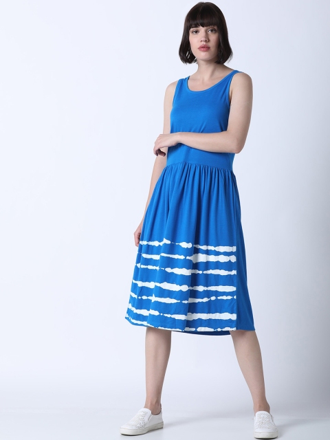

Huetrap Women Blue & White Printed Fit and Flare Dress