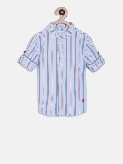 

TALES & STORIES Boys Blue Regular Fit Striped Casual Shirt