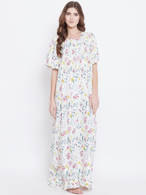 

The Kaftan Company Off-White & Pink Floral Printed Nightdress