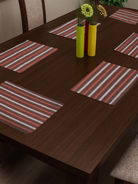 

KLOTTHE Brown & Red Set of 6 Striped Table Placemats