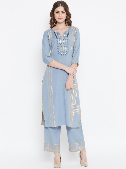 

Prakhya Women Grey Embroidered Kurta with Trousers