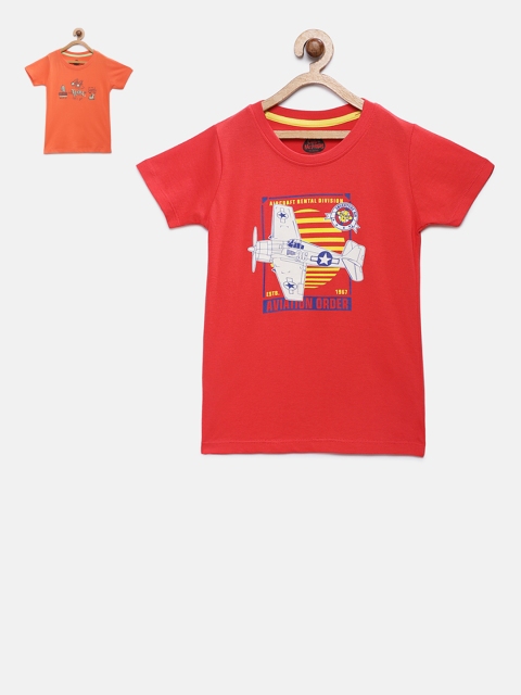 

Cub McPaws Set Of 2 Boys Red And Orange Printed Round Neck T-shirt