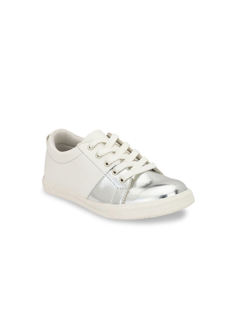 

TUSKEY Boys White & Silver-Toned Colourblocked Leather Sneakers