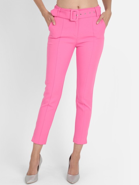 

COVER STORY Women Pink Regular Fit Solid Crop Cigarette Trousers