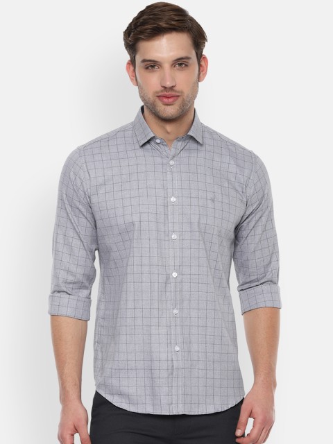 

V Dot Men Grey Slim Fit Checked Casual Shirt