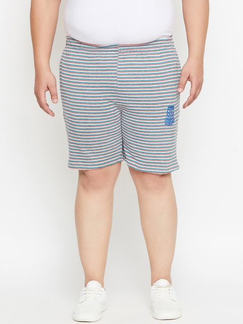 

bigbanana Plus Size Men Grey Brown Striped Regular Fit Regular Shorts