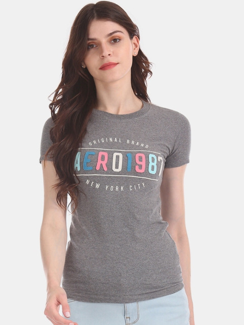 

Aeropostale Women Grey Printed Round Neck T-shirt