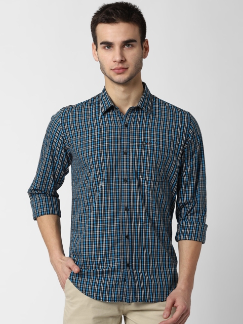 

Peter England Casuals Men Blue & Beige Slim Fit Checked Casual Shirt