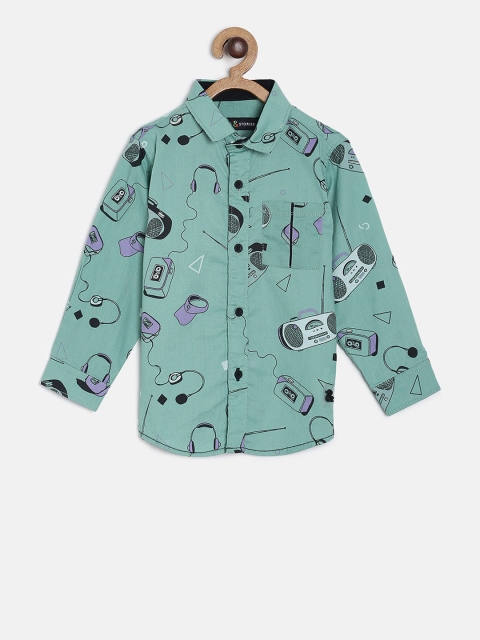TALES & STORIES Boys Green Regular Fit Printed Casual Shirt