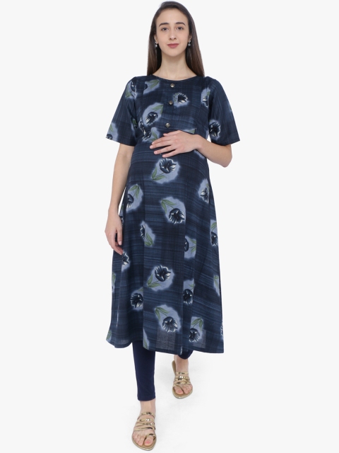 

MomToBe Women Blue & Green Printed A-Line Maternity Kurta