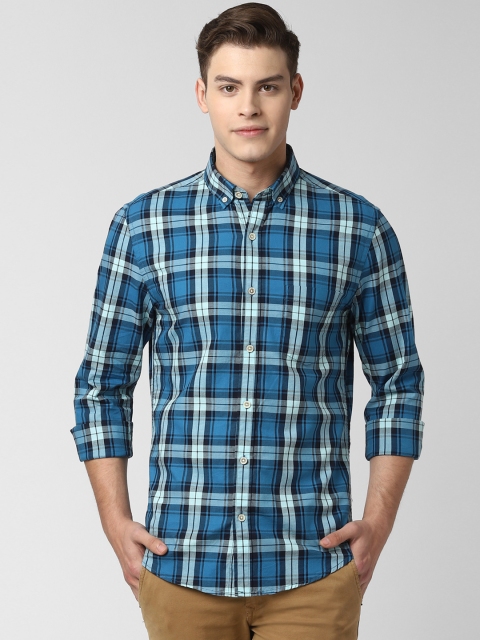 

Peter England Casuals Men Blue & Black Slim Fit Checked Casual Shirt