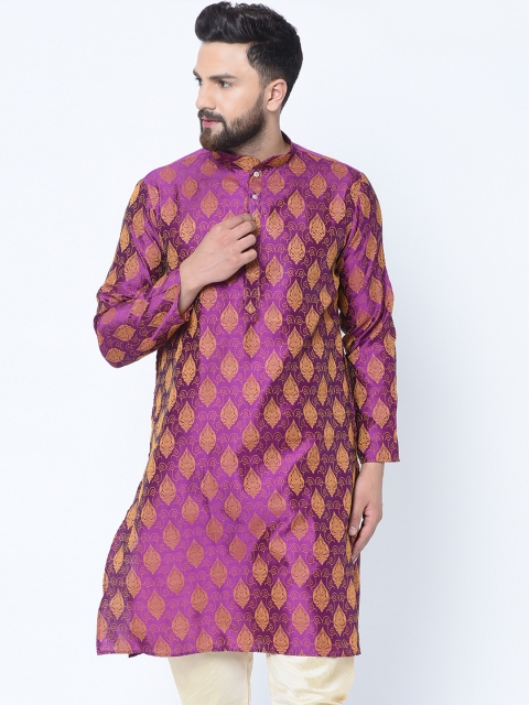

TAG 7 Men Magenta Woven Design Straight Kurta
