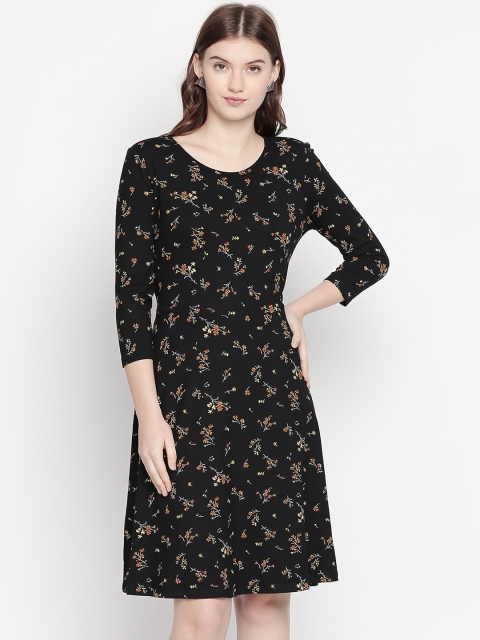 

Honey by Pantaloons Women Black Floral Print A-Line Dress