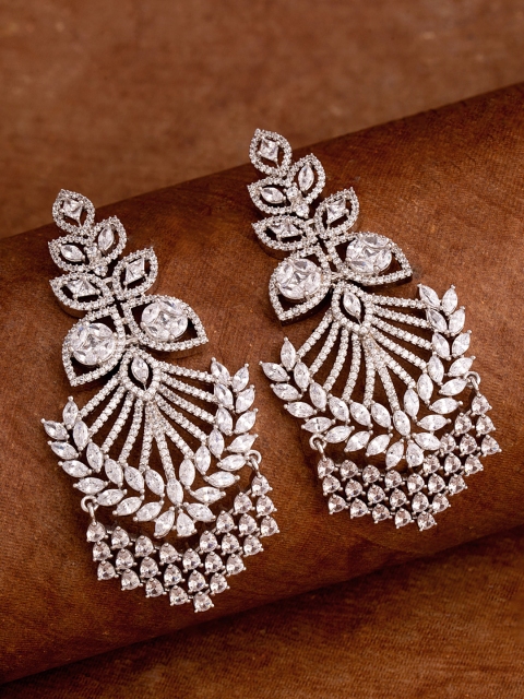 

Studio Voylla Silver-Plated Cubic Zirconia Handcrafted Contemporary Drop Earrings