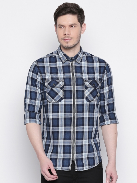 

Mufti Men Blue & White Slim Fit Checked Casual Shirt