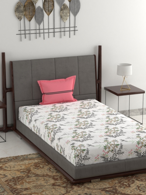 

Trident White & Green Floral 120 TC Cotton 1 Single Bedsheet with 1 Pillow Covers