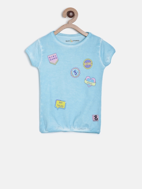 

TALES & STORIES Girls Blue Printed Round Neck T-shirt