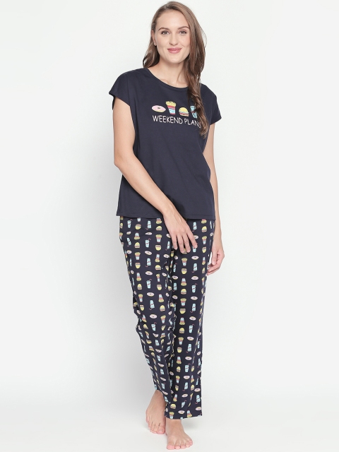 

Dreamz by Pantaloons Women Navy Blue & Yellow Printed Night suit