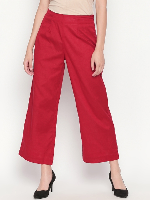 

RANGMANCH BY PANTALOONS Women Red Straight Fit Solid Parallel Trousers