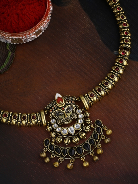

Studio Voylla Red & Black Gold-Plated Stone -Studded Handcrafted Necklace