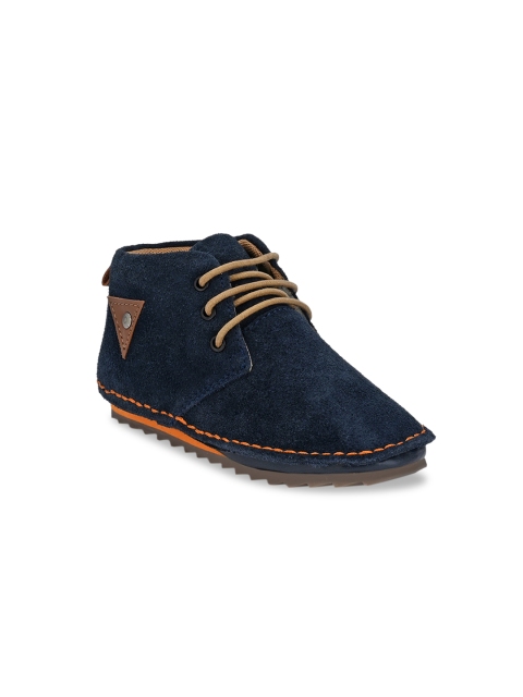 

TUSKEY Boys Navy Blue Solid Mid-Top Leather Flat Boots