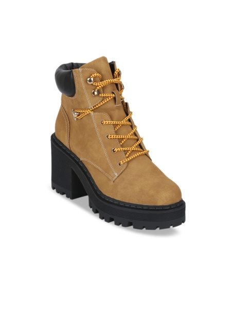 

Truffle Collection Women Brown Solid Heeled Mid-Top Boots