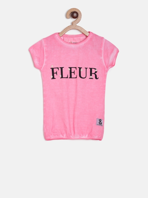 

TALES & STORIES Girls Pink Printed Round Neck T-shirt